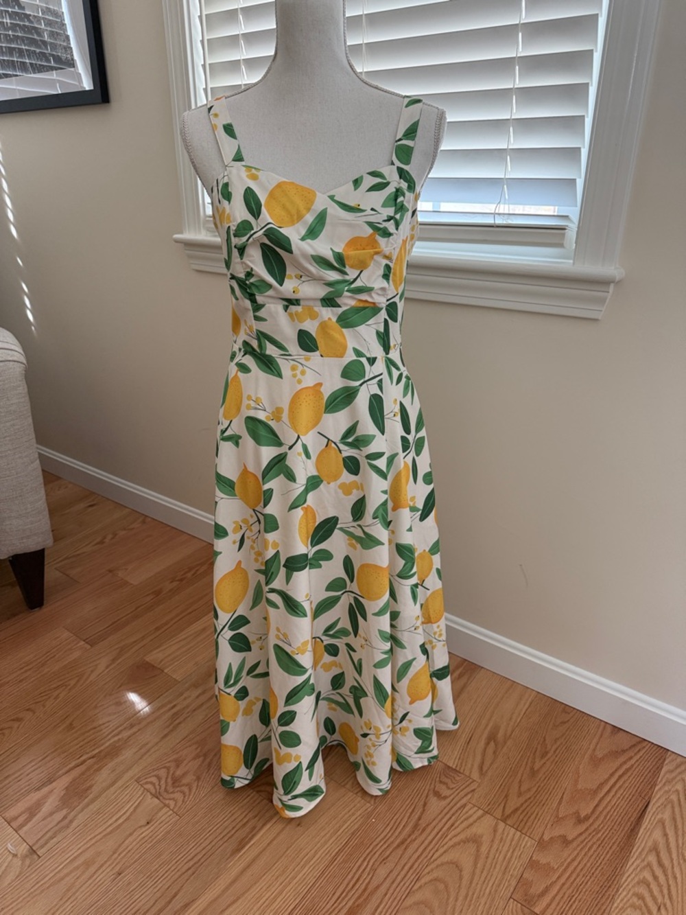 Summer Lemon Print Midi Dress - White/Yellow/Green